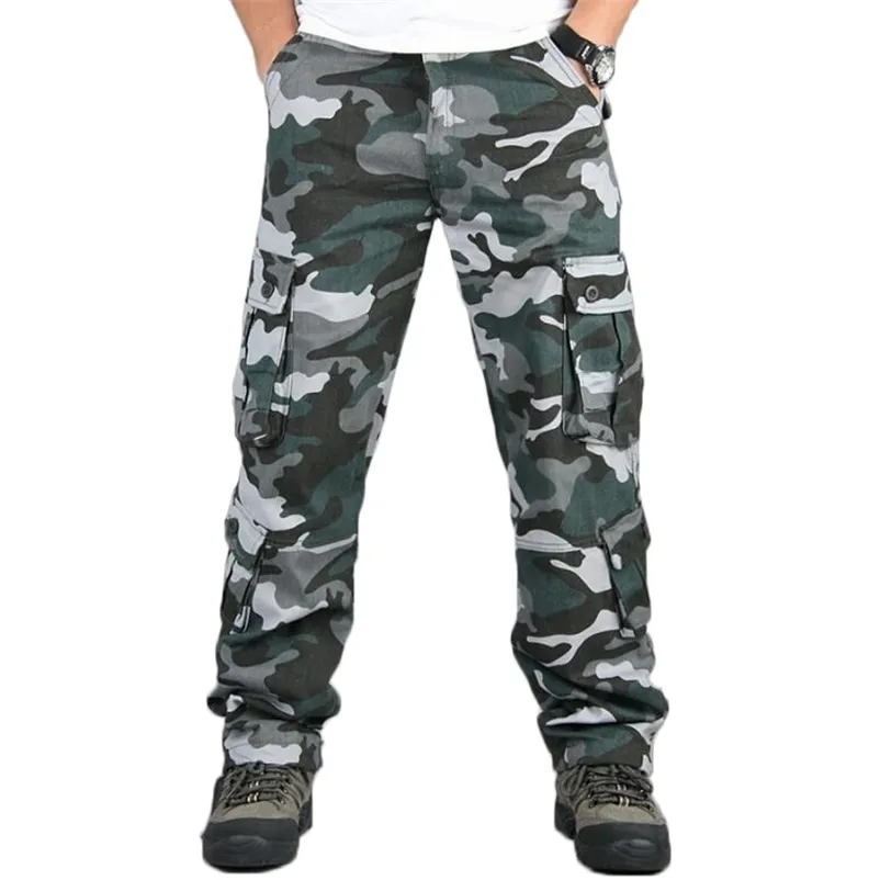 Camo Spodnie Mężczyźni Wojskowe Multi Kieszonkowe Spodnie Cargo Hip Hop Joggers Kombinezony miejskie Outwear Kamuflaż Spodnie taktyczne Hurtownie 210723