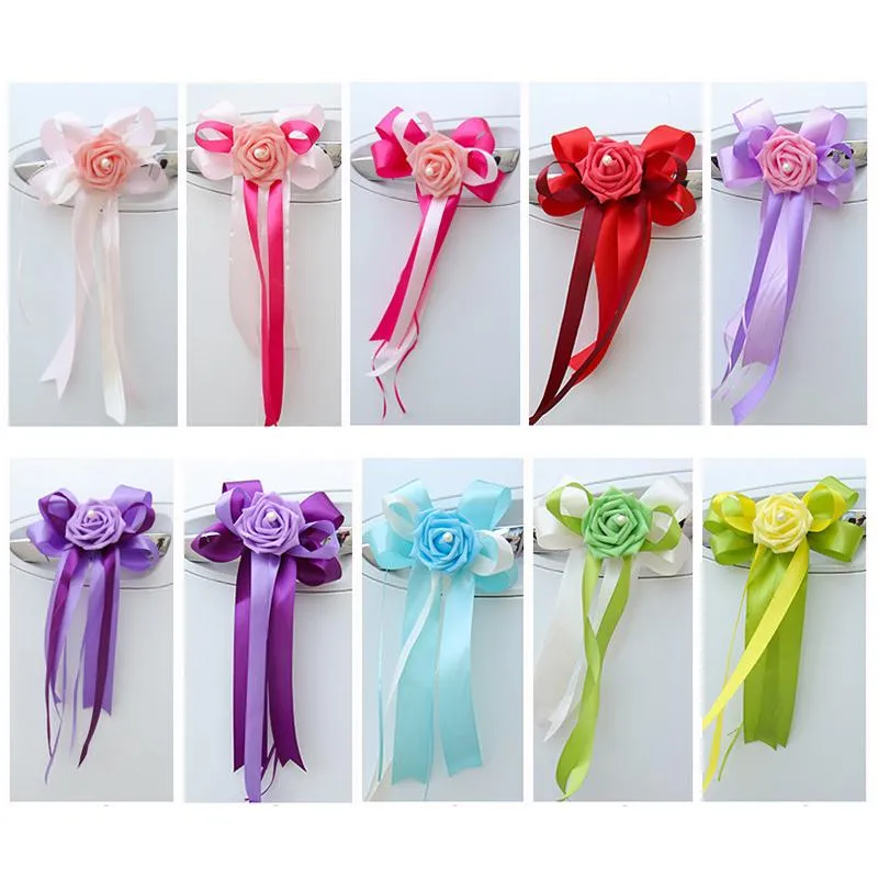 Decorative Flowers & Wreaths 1pc Door Handles Beautiful Party Festival Supplies Rearview Flower Wedding Car Decoration