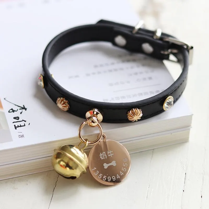 Dog Collar Leashes Rock Style Pet Collar Rivet Traction Lettering Identity Card Anti-Lost Cat Smycken Ring Tillbehör Tillbehör
