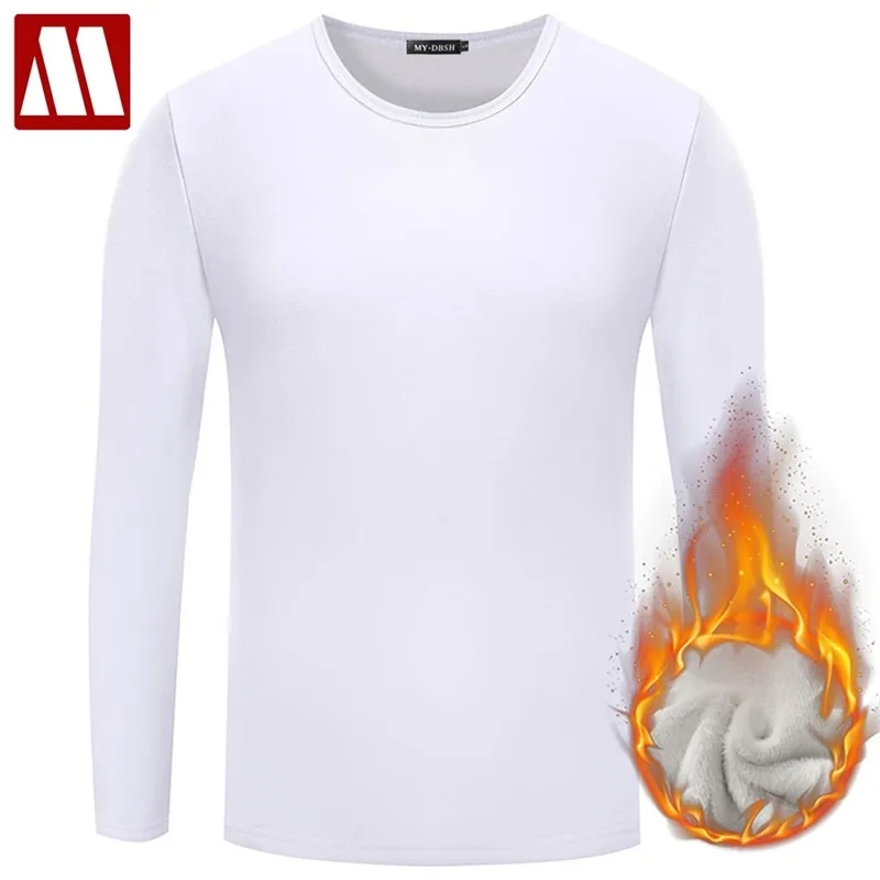 Hommes décontracté coton T-shirt 2021 mode Slim Fit sous-vêtement thermique à manches longues solide T-Shirts hommes hiver polaire T-shirt mâle Tee 210317