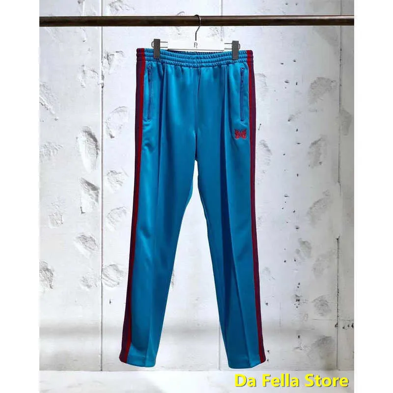 Mavi İğneler Poly Pürüzsüz Parça Sweatpants 2020 Erkekler Kadınlar Hip Hop İğneler Tavış Düz Pantolon Kırmızı Kelebek Nakış Şemsiye Pantolon X0628