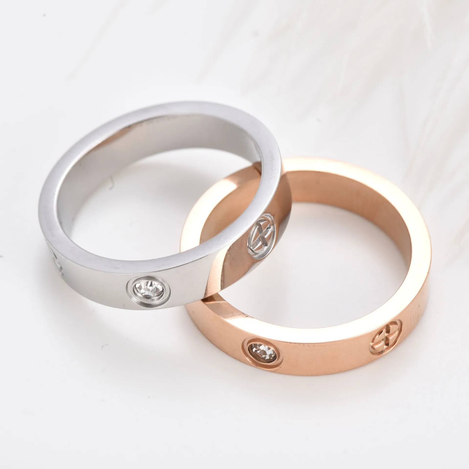 Love Ring: Titanium Steel Couple Ring Set, Silver And Rose Gold