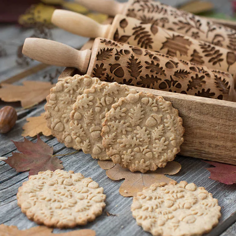 Walentynki DIY Boże Narodzenie Tłoczenie Pin Rolling Różne ciasteczka do pieczenia Noodle Biscuit Kremówka Ciasto Ciasto Grawerowane Roller 211008