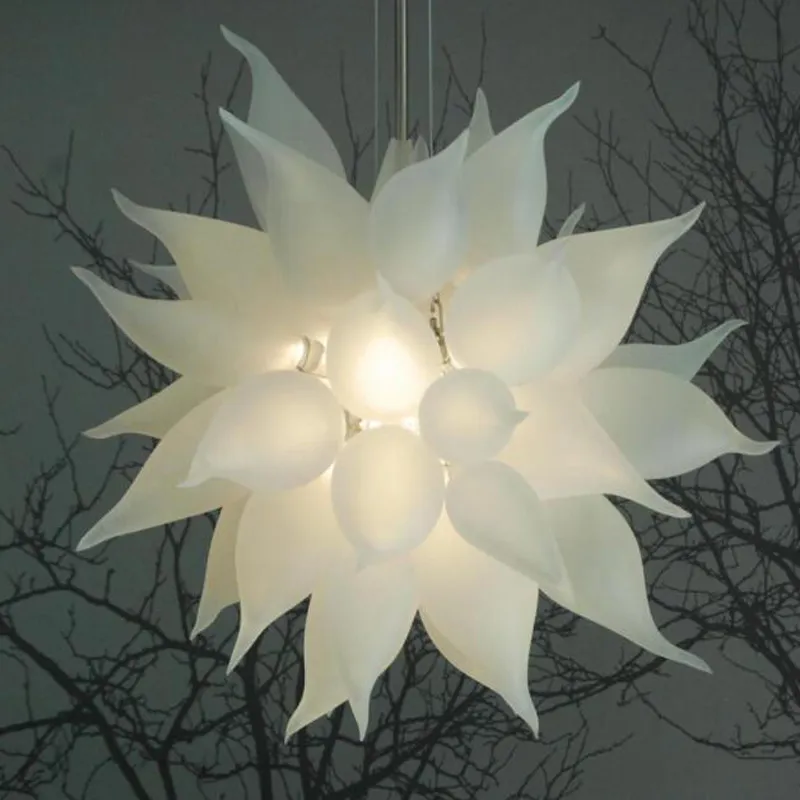 Lampe à suspension contemporaine lustre en cristal blanc givré éclairage lustres en verre soufflé à la main pour salon personnalisé 24 ou 32 pouces