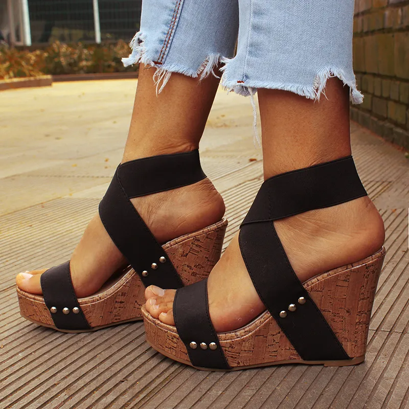 Frauen Sandalen Plattform Sandalen High Heels Schuhe Gummiband Gladiator Sandalia Feminina Sommer Keil Ferse Alias Mujer 2021 J2023