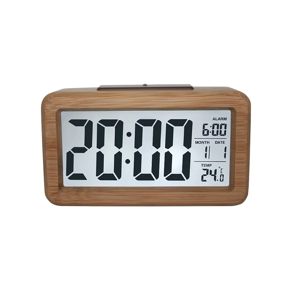 Houten digitale wekker, slimme sensor nachtlampje met snooze, datum, temperatuur, 12 / 24HR schakelbare, massief hout shell 210310