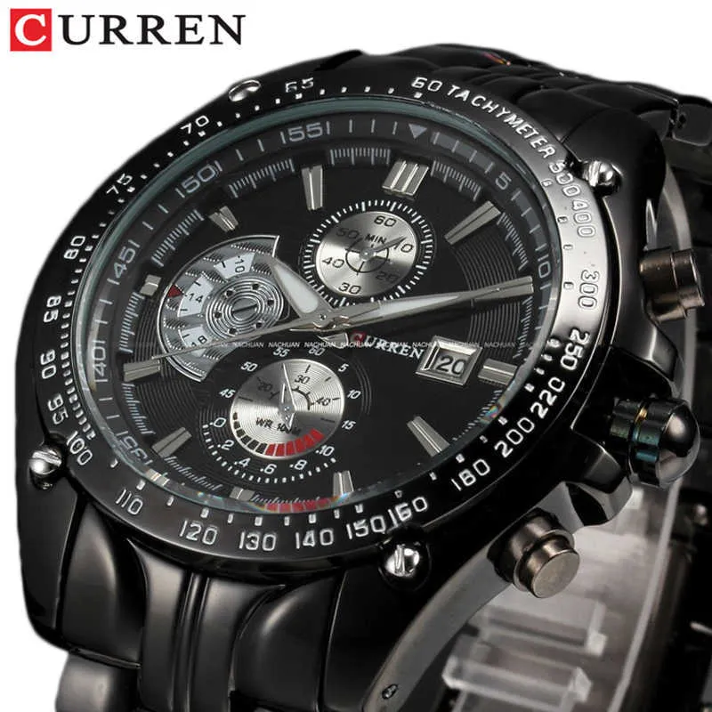 Curren Orologi al quarzo in acciaio inossidabile pieno Orologio da polso sportivo da uomo Orologio da uomo impermeabile Relogio Masculino Erkek Saat Regali Q0524