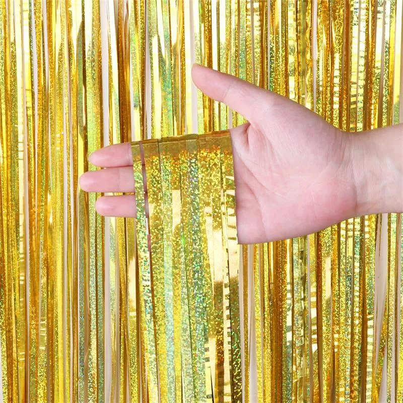 Party Decoration Backdrop Curtain Metallic Foil Fringe Shimmer Birthday Wedding Wall Po Zone BackdropParty