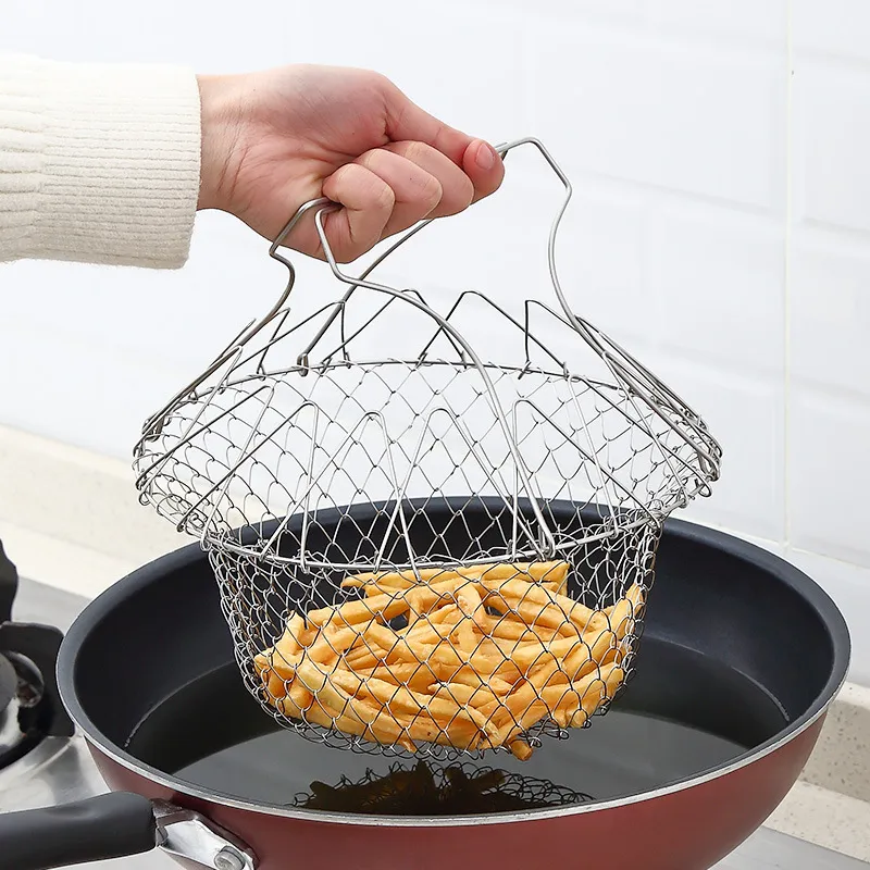 Filtre à friture en acier inoxydable pliable, panier de Chef à frire, passoire à filet, cuisson, vidange à vapeur, filtre de rinçage, outils de cuisine