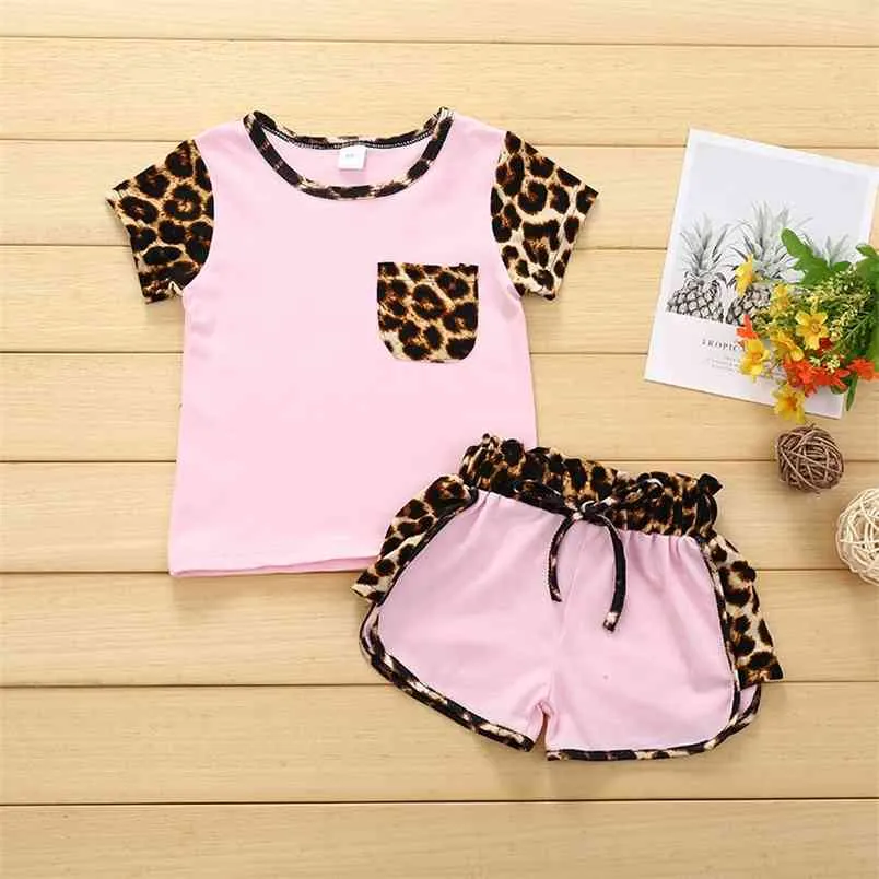 Été enfant en bas âge bébé fille léopard hauts chemise + tenue courte vêtements ensemble 2 pièces filles enfant vêtements garçon 210528