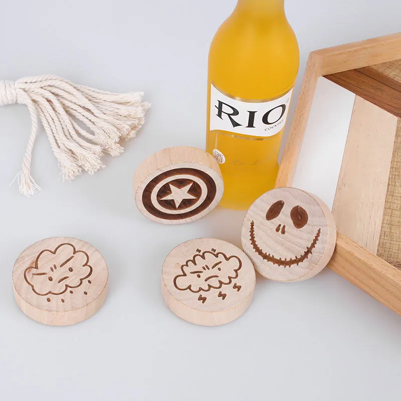New wooden circular bottle opener cup mat refrigerator magnet decorated beer tools DH9375