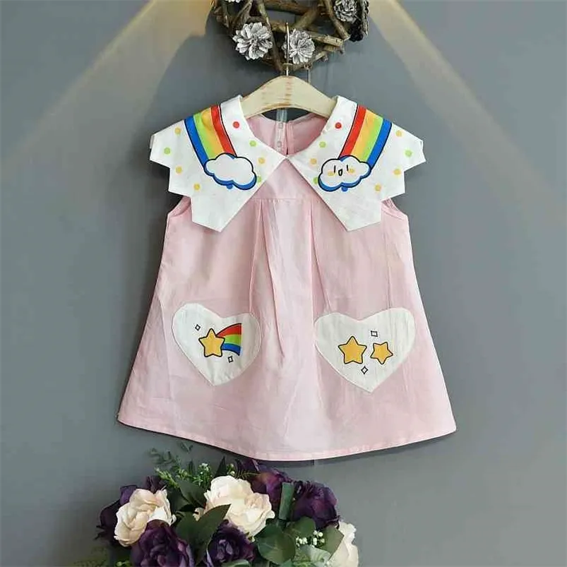 Gooporson zomer kleine meisjes kostuum regenboog wolk mouwloze prinses jurk schattige peuter kinderen feestjurken vestidos 210715