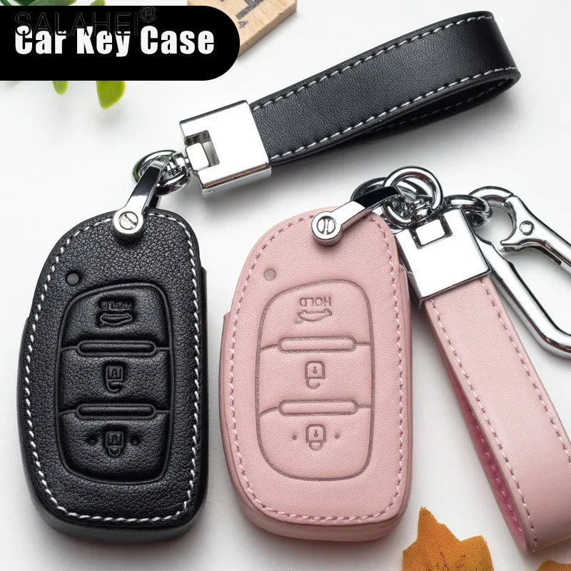 Skórzany samochód Key Cover Case dla Tucson Sonata Fe Creta IX25 IX35 IX45 I10 I20 I30 I40 Verna Solaris Mistra Elantra Accent