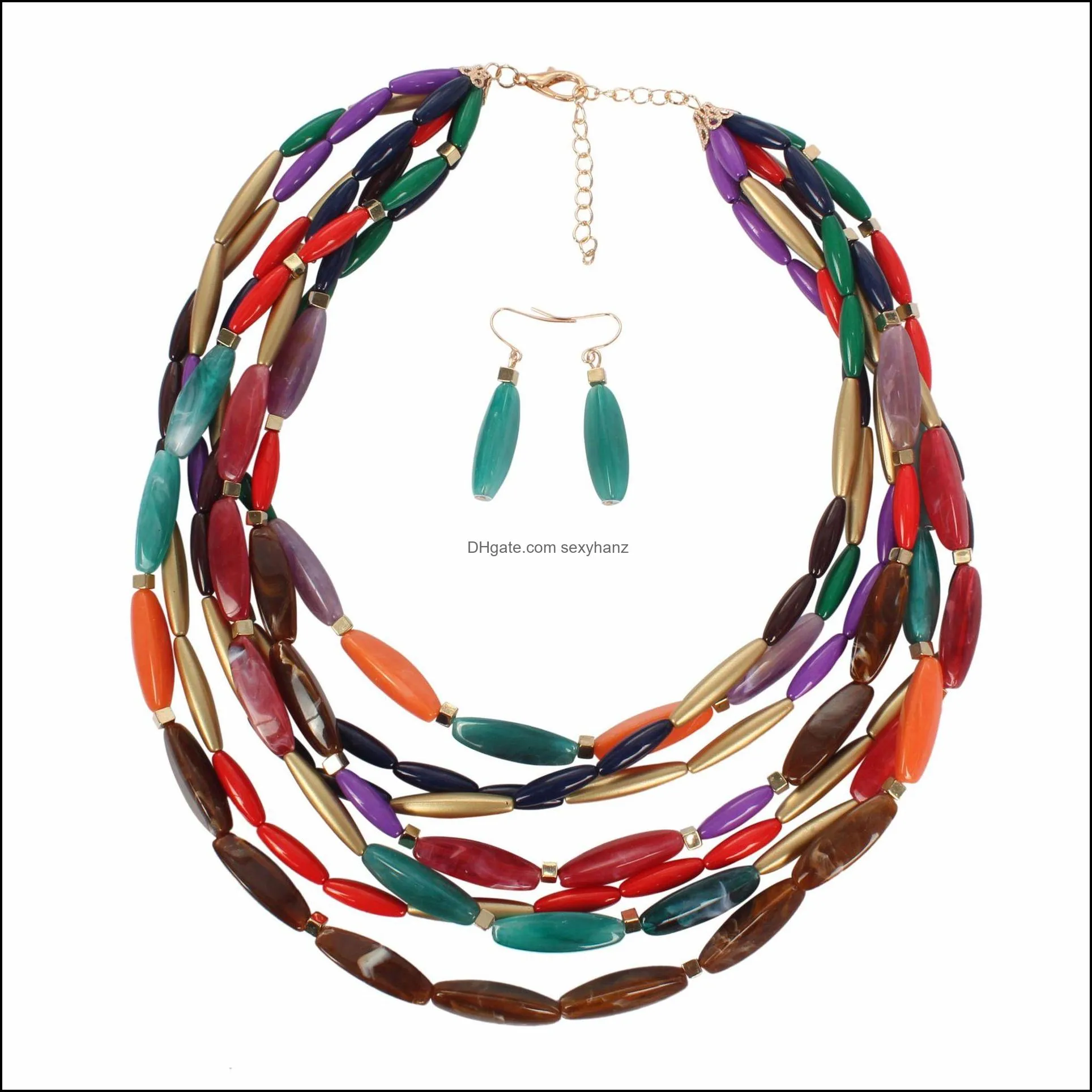 Female Exaggerated Multilayer Double Color Bead necklace Chain personality Necklace Women Fashion Gothic Jewelry