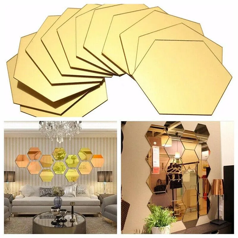 Wall Stickers Hexagon 3D Mirror Sticker Self-adhesive Acrylic Tile Bathroom Decorative Decor Modern Accessories Stick