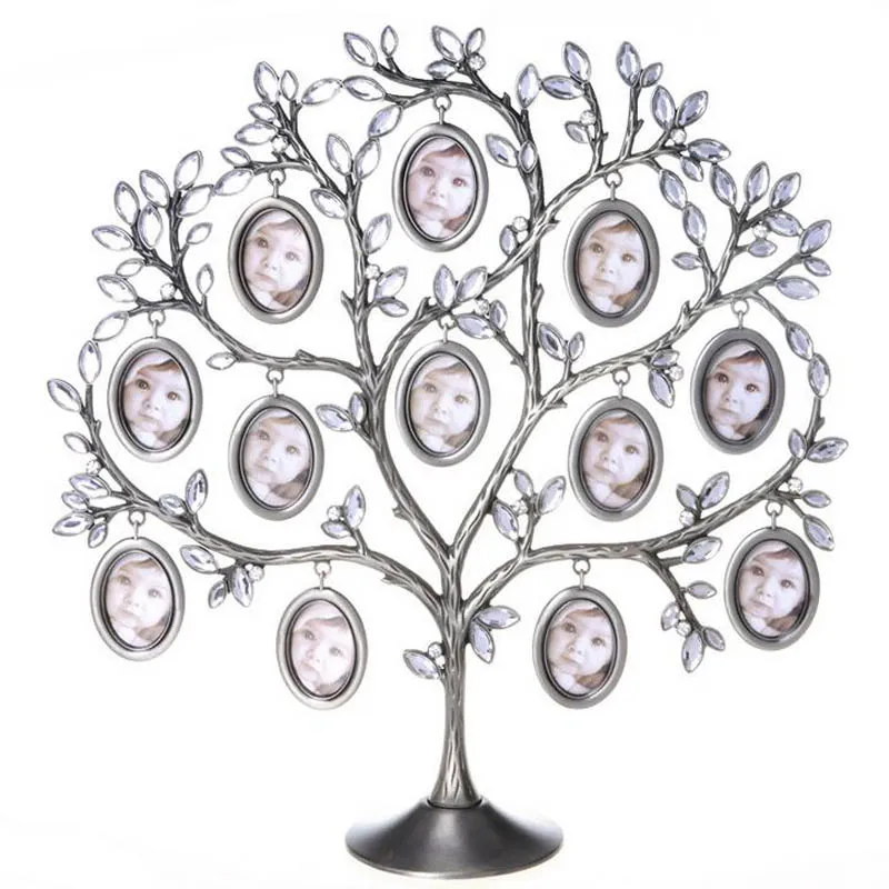 Espositore da tavolo per foto di famiglia in metallo in stile nordico, espositore da scrivania con 12 supporti per cornici, decorazione domestica artigianale a forma di albero Hang Po