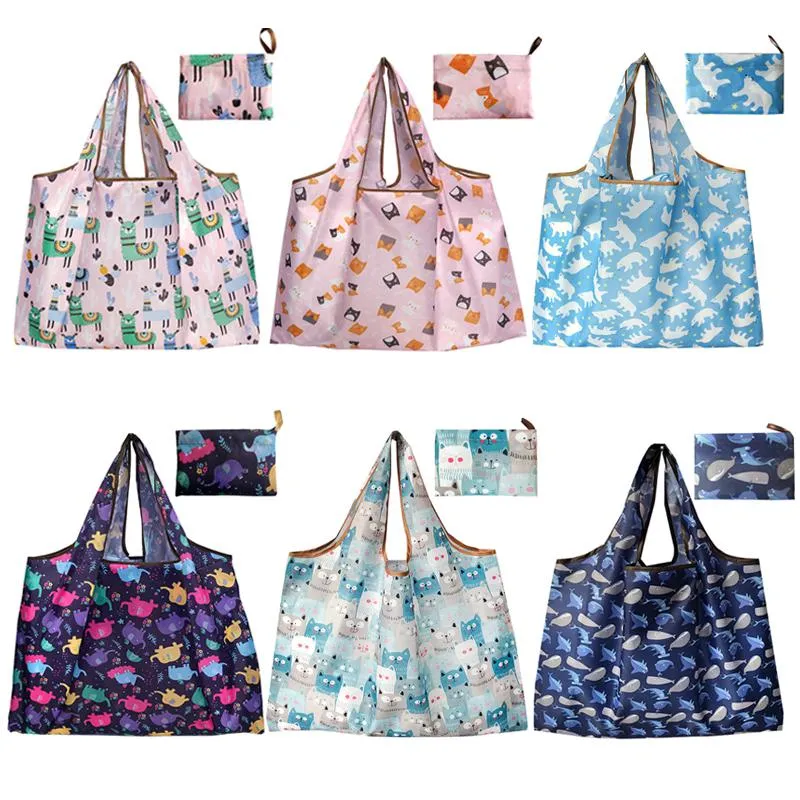 Shopping Bag Eco-Friendly Extra Large Reusable Folding Tote Bag 210D Polyester Foldable Grocery