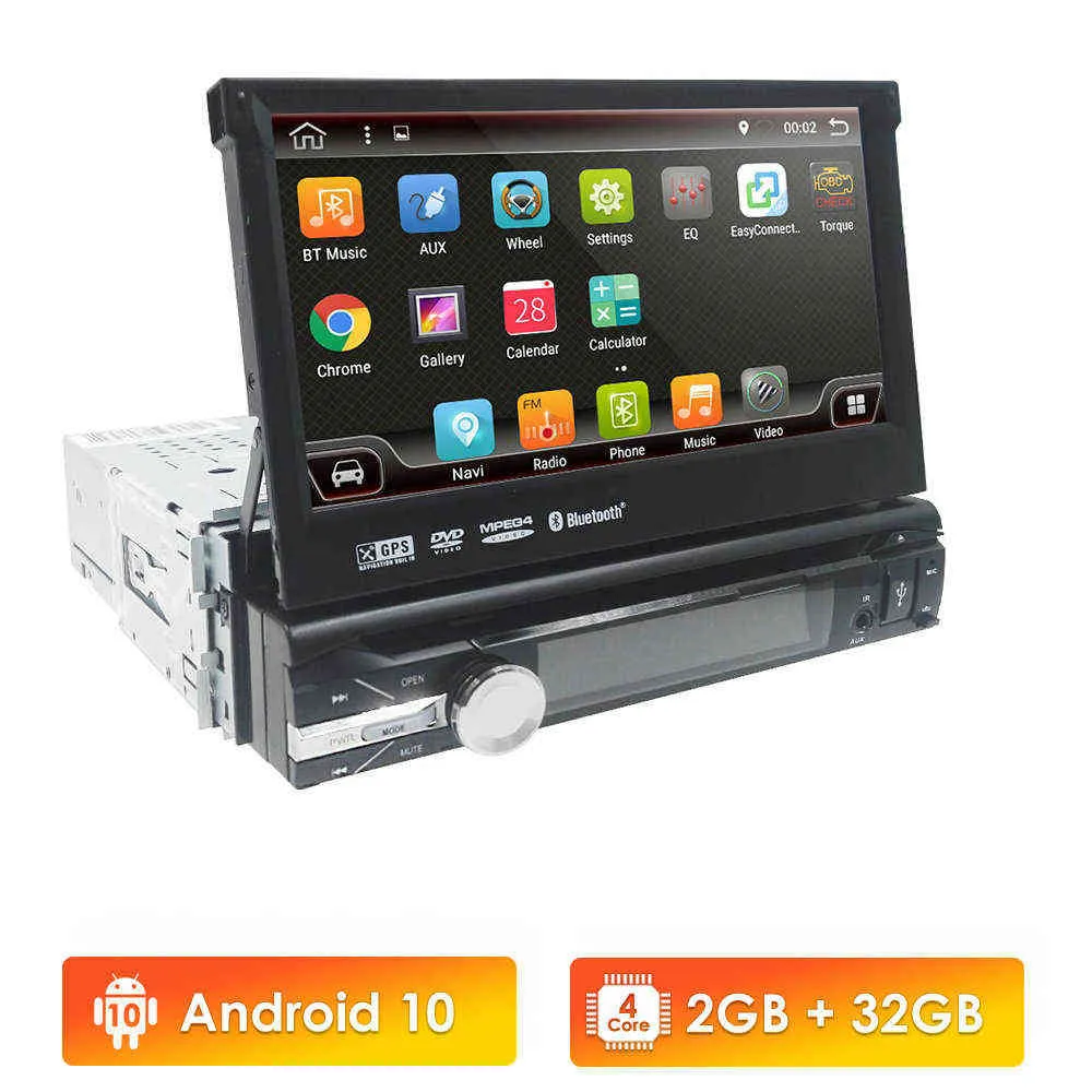 1din Bil Audio Radio 7 tums Touch MirrorLink Android 10 spelare Subwoofer MP5 AutorAdio Bluetooth Bakifrån Kamera Tape Recorder