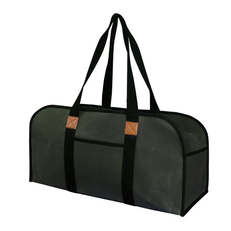 Sacs de rangement sac en toile cirée bois de chauffage avec poignée Portable panier à bois de feu bûche transportant transporteur outil organisateur