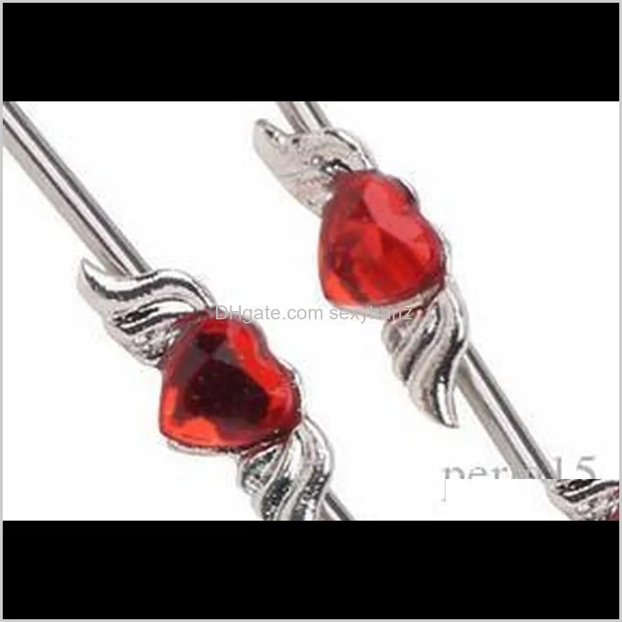 wholesale crazy fashion punk jewelry Long bar earring heart with wings ear industrial piercing