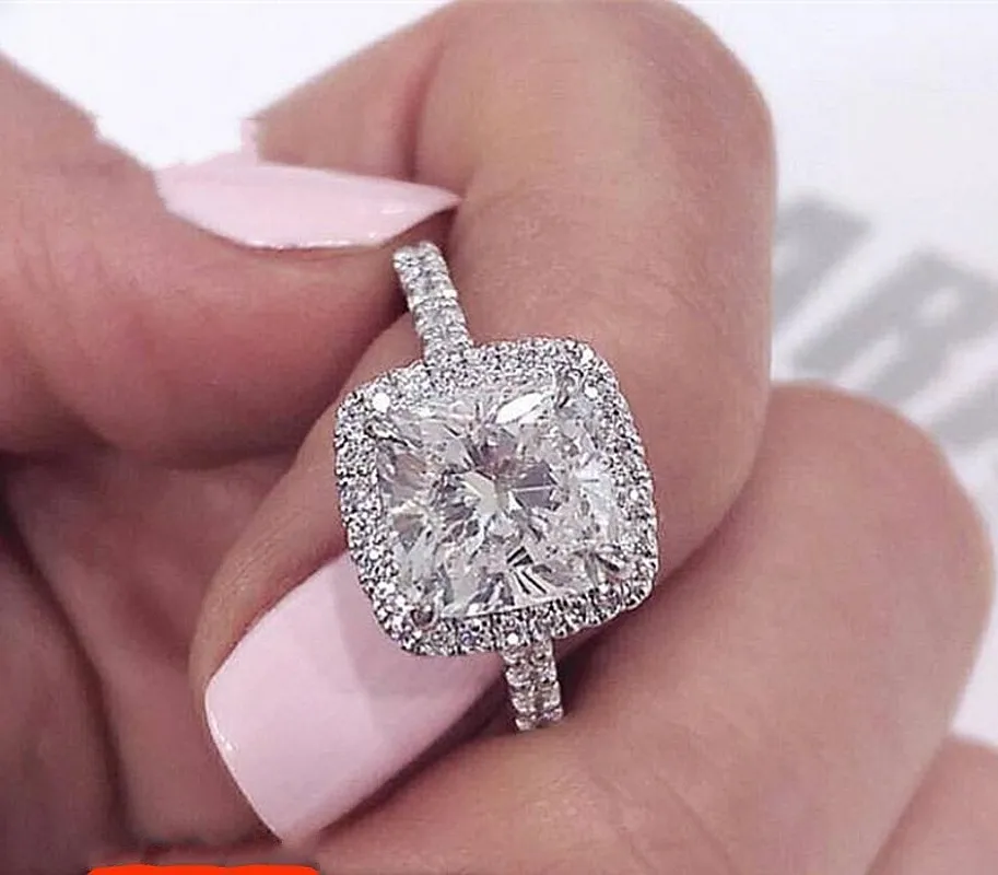 브랜드 100 % 925 스털링 실버 약혼 반지 갤럭시 트렌디 한 쥬얼리 3 시뮬레이션 된 다이아몬드 결혼 반지