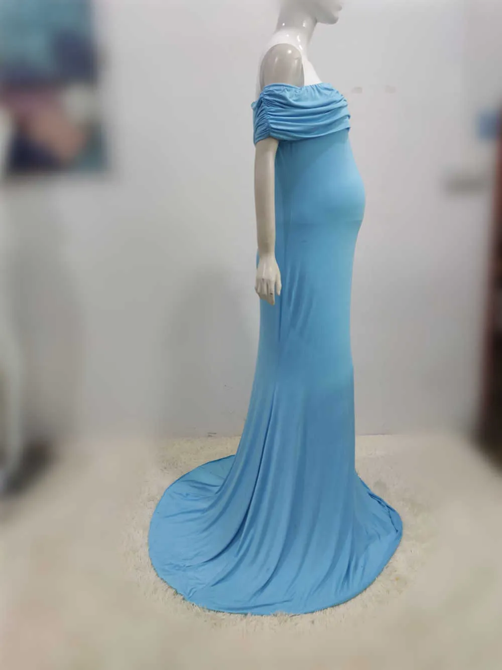 Shoulderless Maternity Dresses Photography Props Long Pregnancy Dress For Baby Shower Photo Shoots Pregnant Women Maxi Gown 2020 (8)