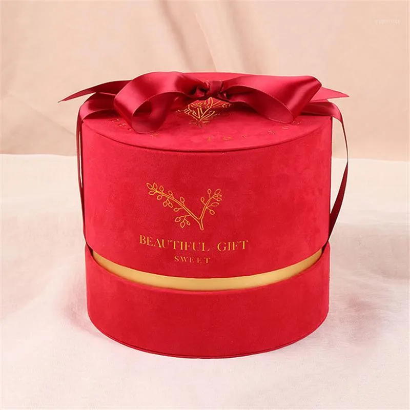 Boîte-cadeau ronde de fleurs de fleuriste avec couvercle pour emballage en velours caisse d'emballage de mariage fête d'anniversaire boîtes de rangement de bonbons Wrap