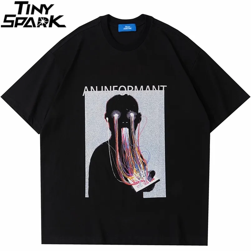 Hommes Streetwear Oversize T-shirt Hip Hop Lettre graphique Imprimer T-shirt Harajuku Coton Lâche T-shirt à manches courtes Noir Gris 210707