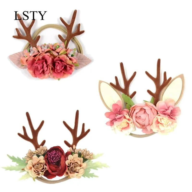 Christmas Antler Baby Girl Headbands Baby Hair Accessories Xmas Deer Ear Flower Crown Hairband for Newborn Photography Props