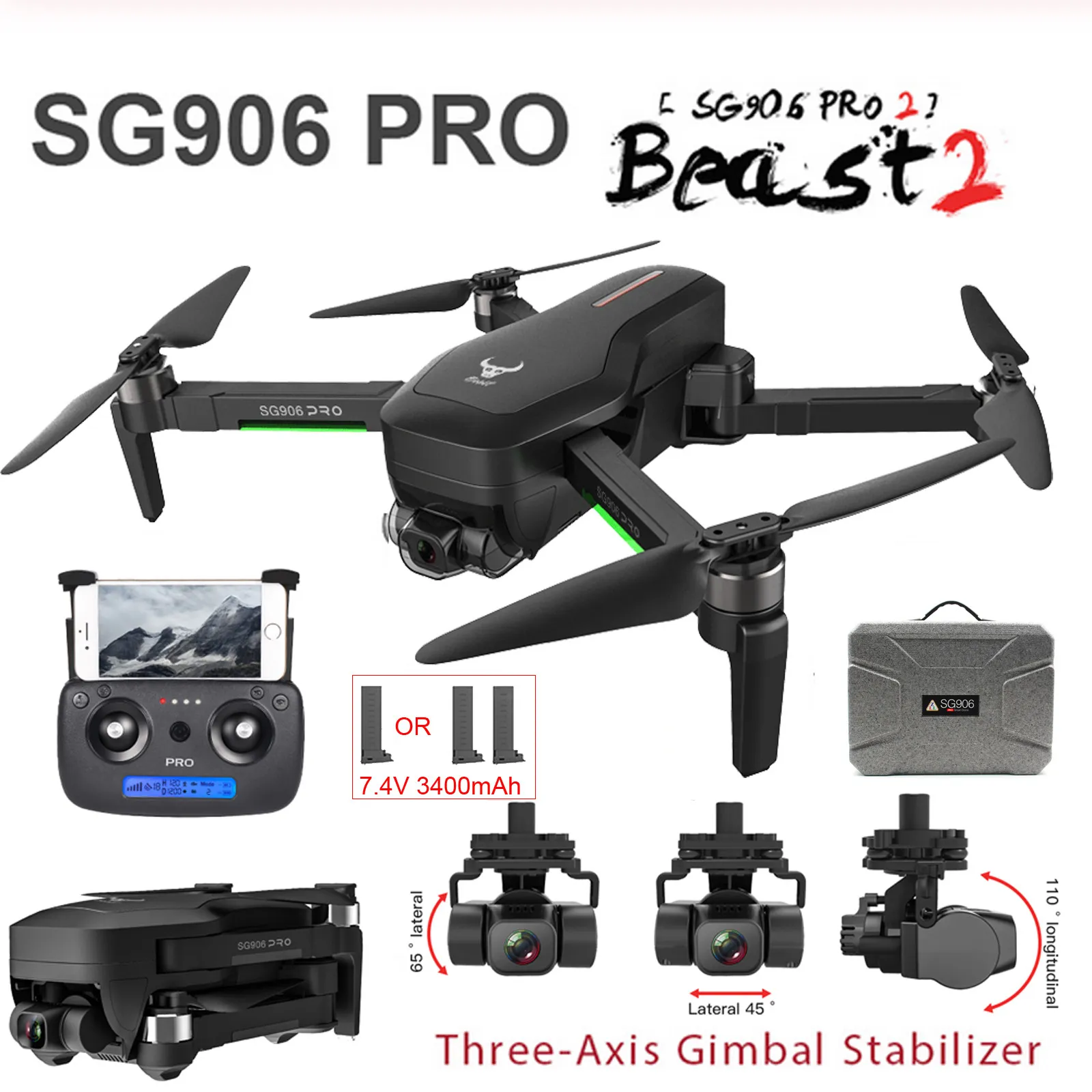 SG906 PRO 2 Fjärrkontroll Drone helikopter med 3-axel Gimbal 4K-kamera FPV WiFi GPS RC Quadcopter