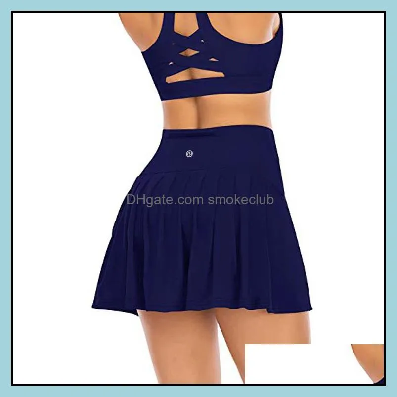 LU Yoga Outfit with x logo Sports golf short mid-waist pleated fake two-piece shorts skirt back waist zipper pocket
