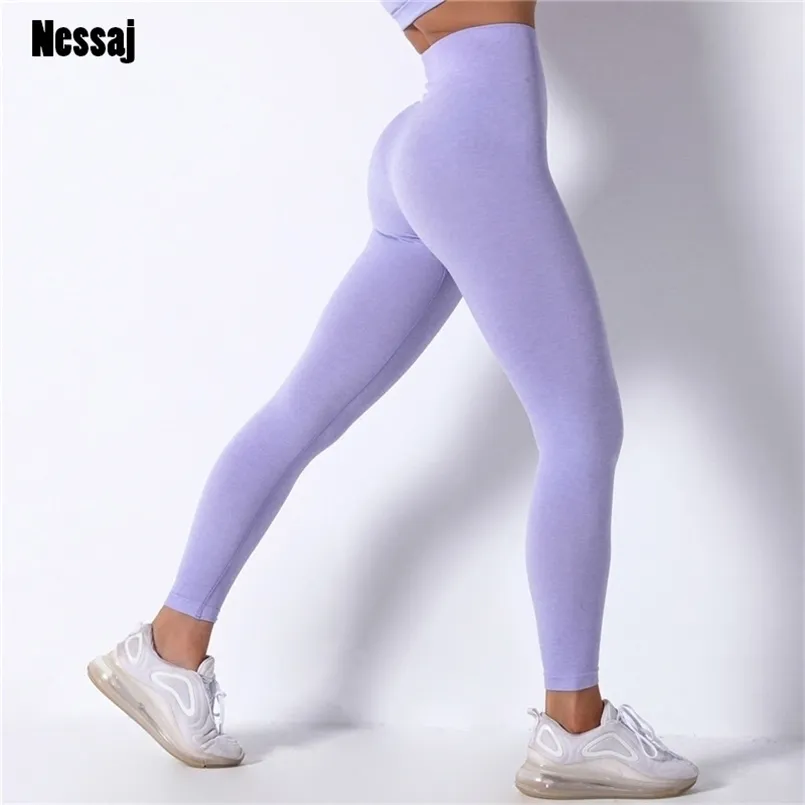 Nessaj 20% Spandex Seamless Leggings Women Sports Fitness Clothes Scrunch Butt Leggings Gym High Waist Pants Booty Workout Pants 211014
