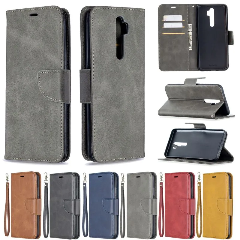 BF Retro PU Leather Wallet Card Slot Cases With Wrist Free Strap For OPPO A16 A16S A15 A7 A55 A94 A74 A54 Realme 8 7 6 Pro V13 C21 C20 C15 C2 C25 Find X2 Lite Neo A52 A72 A31