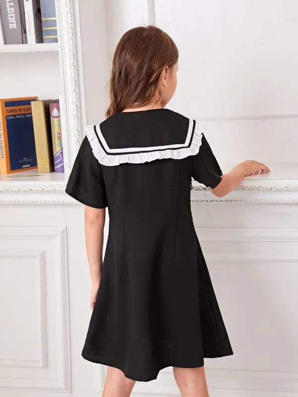 Girls Sailor Neck Tie Front Dress with Black Sailor Collar Knee Length  A-Line from Dhgate Girls Dresses - price 62.84