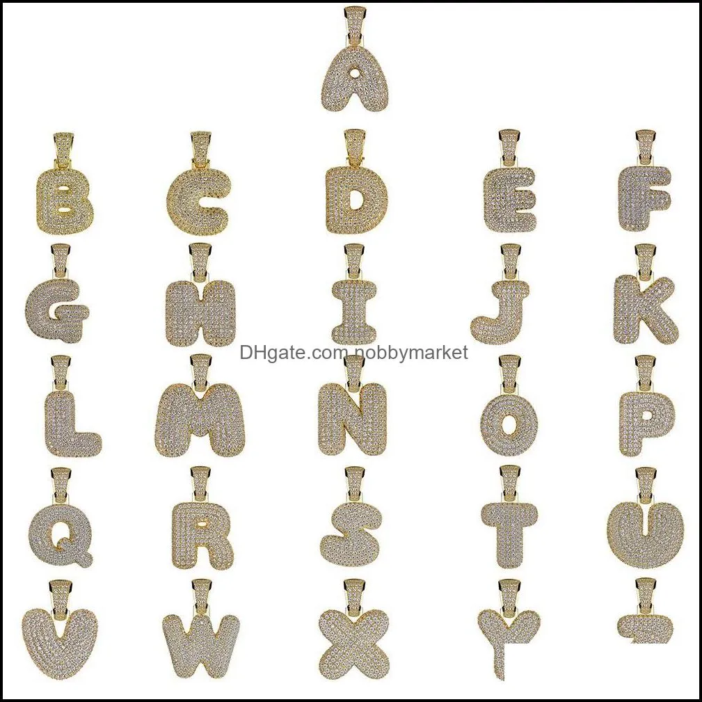 Personalized Custom Name Bubble Letters Pendant Men s Hip Hop Necklace Gold Silver Rose Gold CZ alphabet Charm Rope chains For women