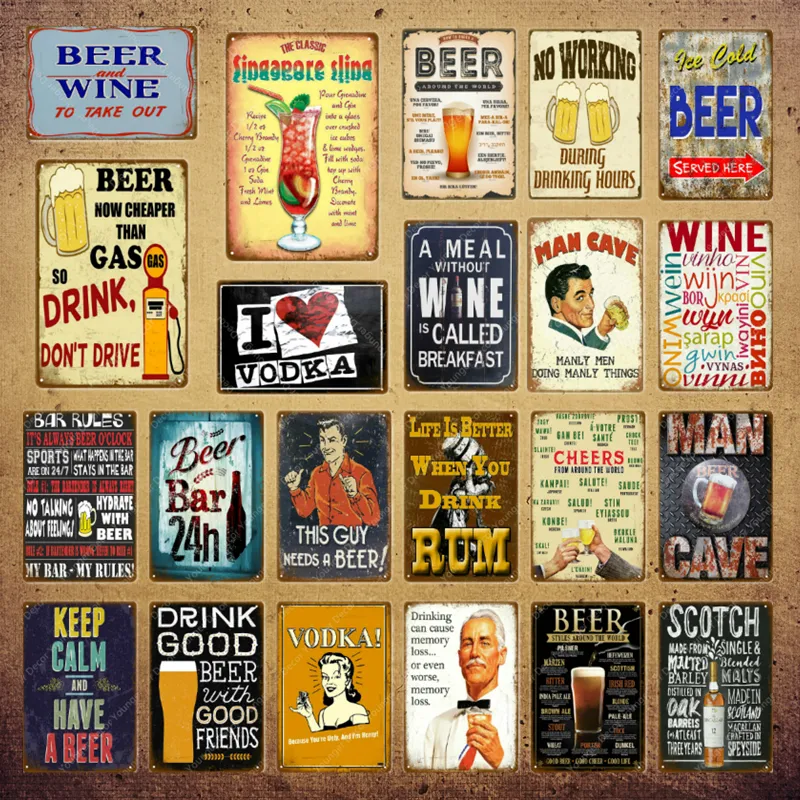 2021 Man Cave Beer Decor Drink Rum Vodka Metal Signs Vintage Pub Funny