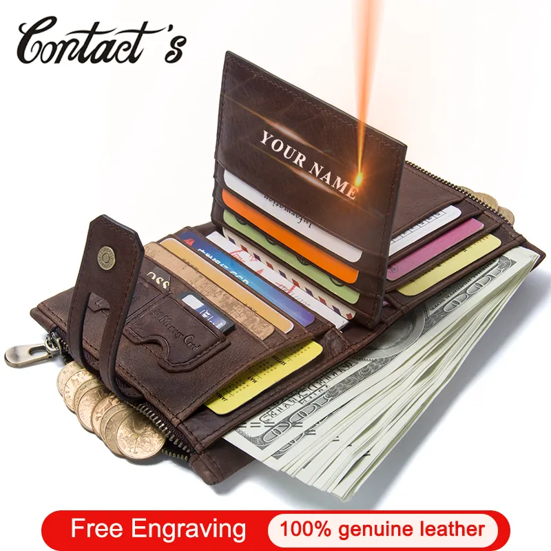 Vintage äkta ko läder män plånbok mode myntficka zipperhasp arrangör wallects högkvalitativa manliga kort ID
