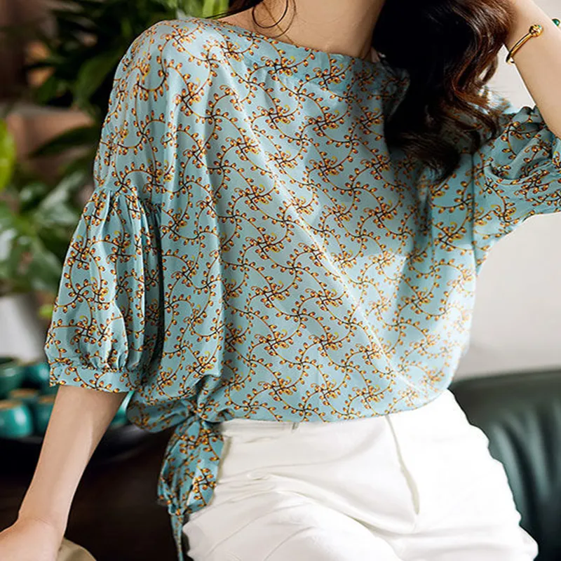 Women s Spring Summer Style Chiffon Blouses Shirt Women s Half Sleeve Printed O neck Casual Elegant Tops SP224 210225