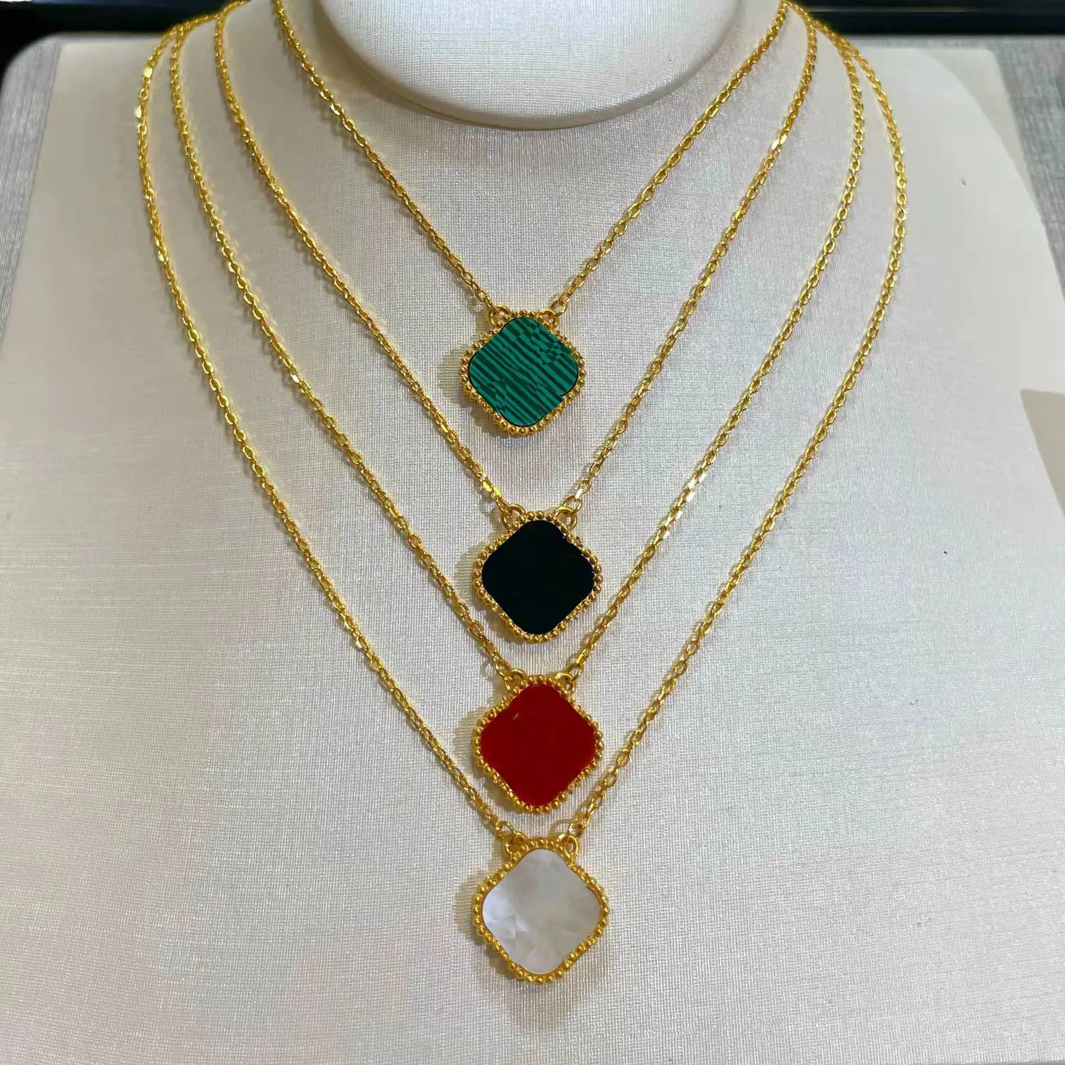 Fashion Necklaces With Flowers Agate Pendant Necklace Gold Link Chain Adjust Unisex Party Fit 4 Colors