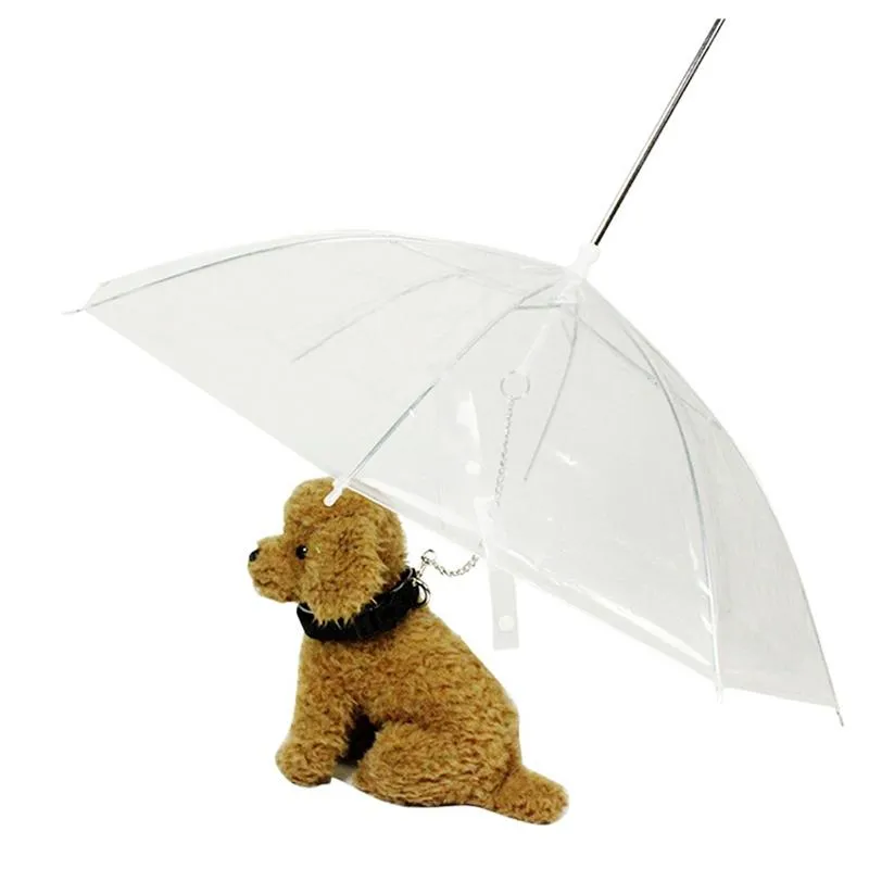 مؤسسة ملابس الكلب الأسمسوغ مقبض مظلة الحيوانات الأليفة شفافة مع المقود للأمطار المشي المظلات منتجات للماء