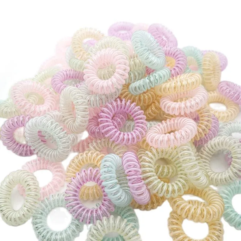 Hele 100 stks mix kleur elastische TPU rubberen spiraal spoel telefoonkoord draad haarbanden scrunchies ringband