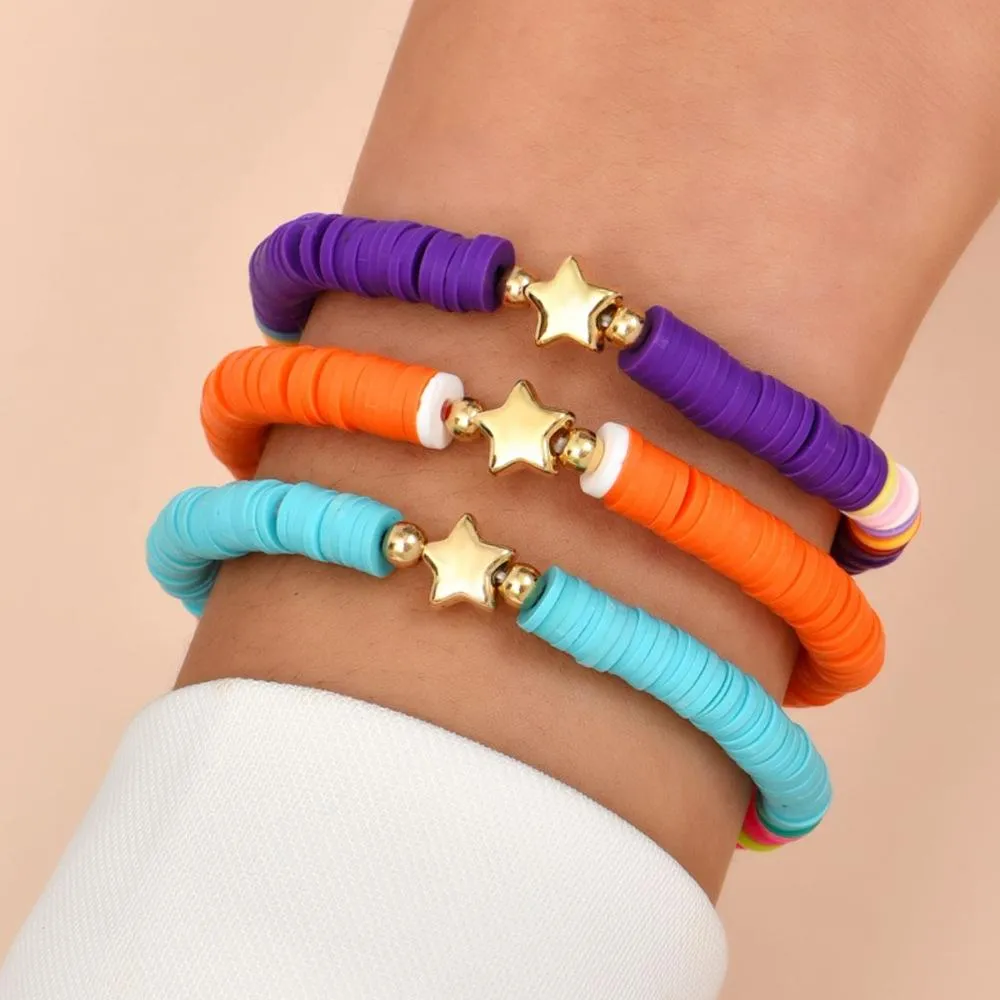 3 teile/satz Bunte Polymer Clay Armband für Frauen Böhmischen Goldene Perlen Stern Charme Armbänder Weiblichen Schmuck Zubehör