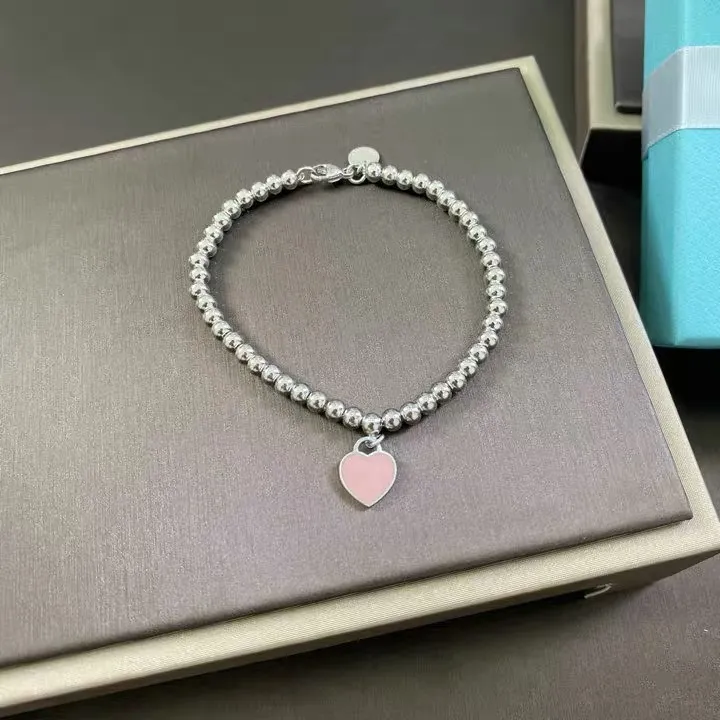Fashion T Jewelry Women man Stainless beaded bracelet Forever Love enamel pink blue Heart charms Pulsera Bracelets lovers gifts