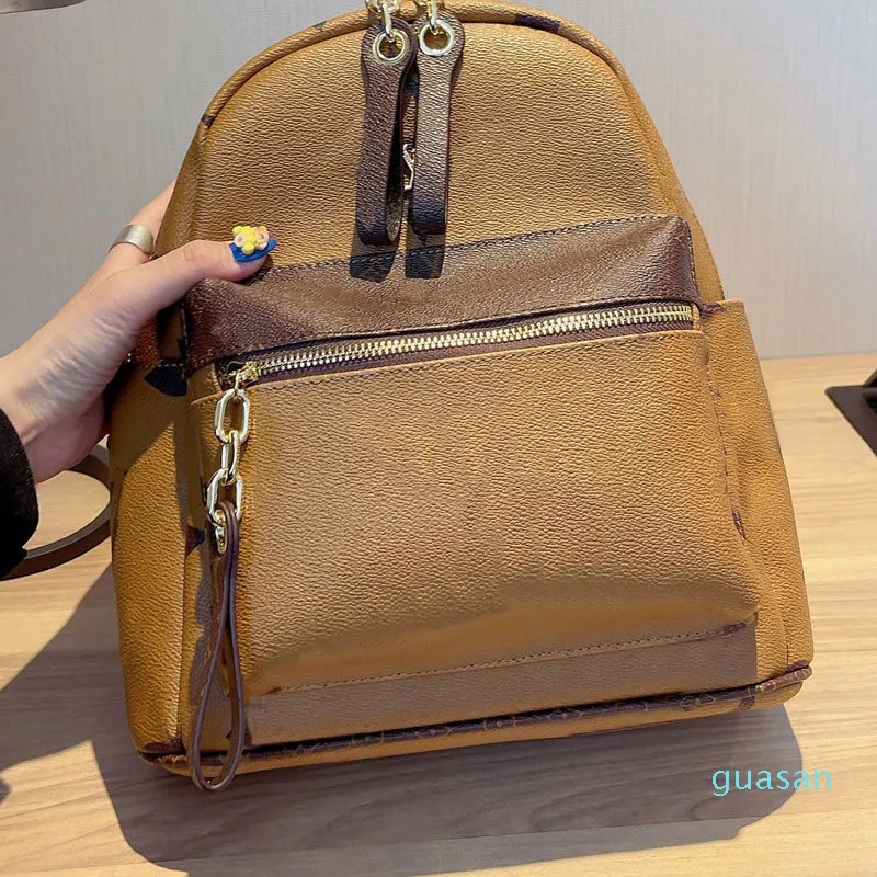 Backpack Handbags Shoulder Bags Classic Flower Letter Printing Golden Interior Zipper Pvc Patchwork Color Grain Genuine Leather