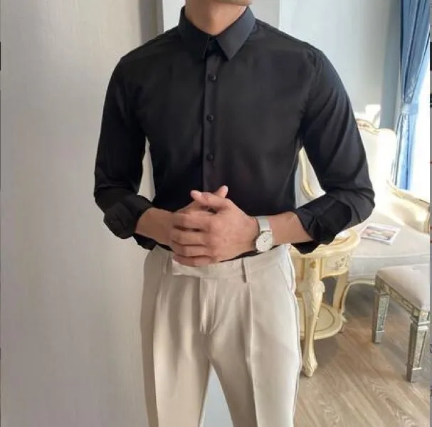 2022 white shirt men`s long sleeve Korean slim fit trend no iron business formal dress leisure middle-aged and young people wear a solid color shirt inside
