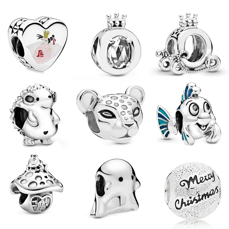 Memnon Smycken 925 Sterling Silver Polished Crown O Carriage Charm Nino Hedgehog Charms Mushroom Frog Bead Boo Ghost Beads Passa Pandora Style Armband DIY