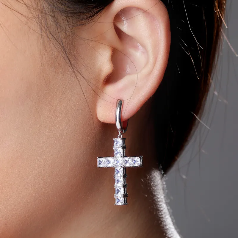 Hip Hop croix boucles d'oreilles bijoux or argent mode hommes diamant Zircon boucle d'oreille