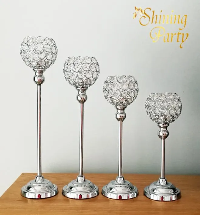 Tenedor de vela Shining Party Soporte de cristal, pieza central de boda de silve de metal, candelero, barra de casa decoración navideña