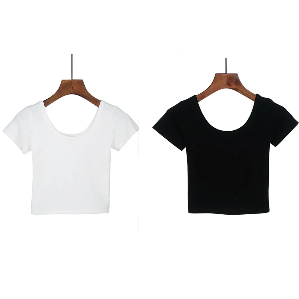 T-shirt femme 2022 été femmes t-shirt à manches courtes col rond décontracté coton couleur pure noir blanc hauts à la mode t-shirts femme dames haut court