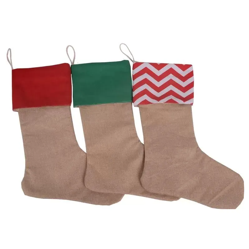 Calza di Natale in lino durevole Decorazione con ciondolo natalizio Calza di Natale in tela di qualità Calzini regalo di Babbo Natale